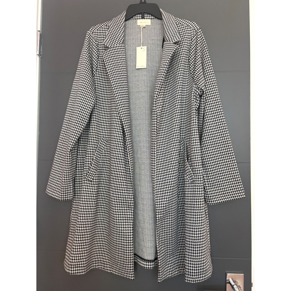 Melloday Womens Houndstooth Knit Open Front Coat Black White XL NWT CKJ181784